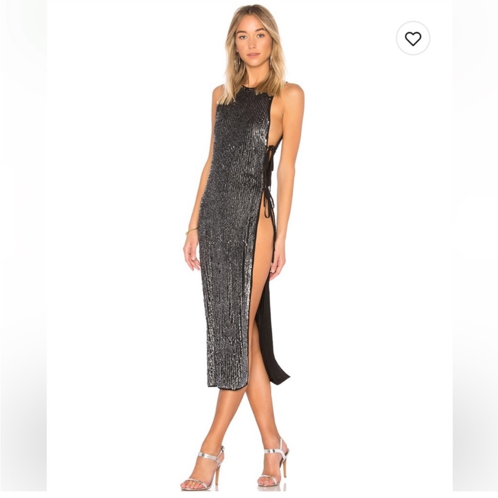 REVOLVE all over sequin black midi dress XXS cut out